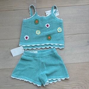 Zara NWT Crochet Tank and Shorts Set with Floral Accents